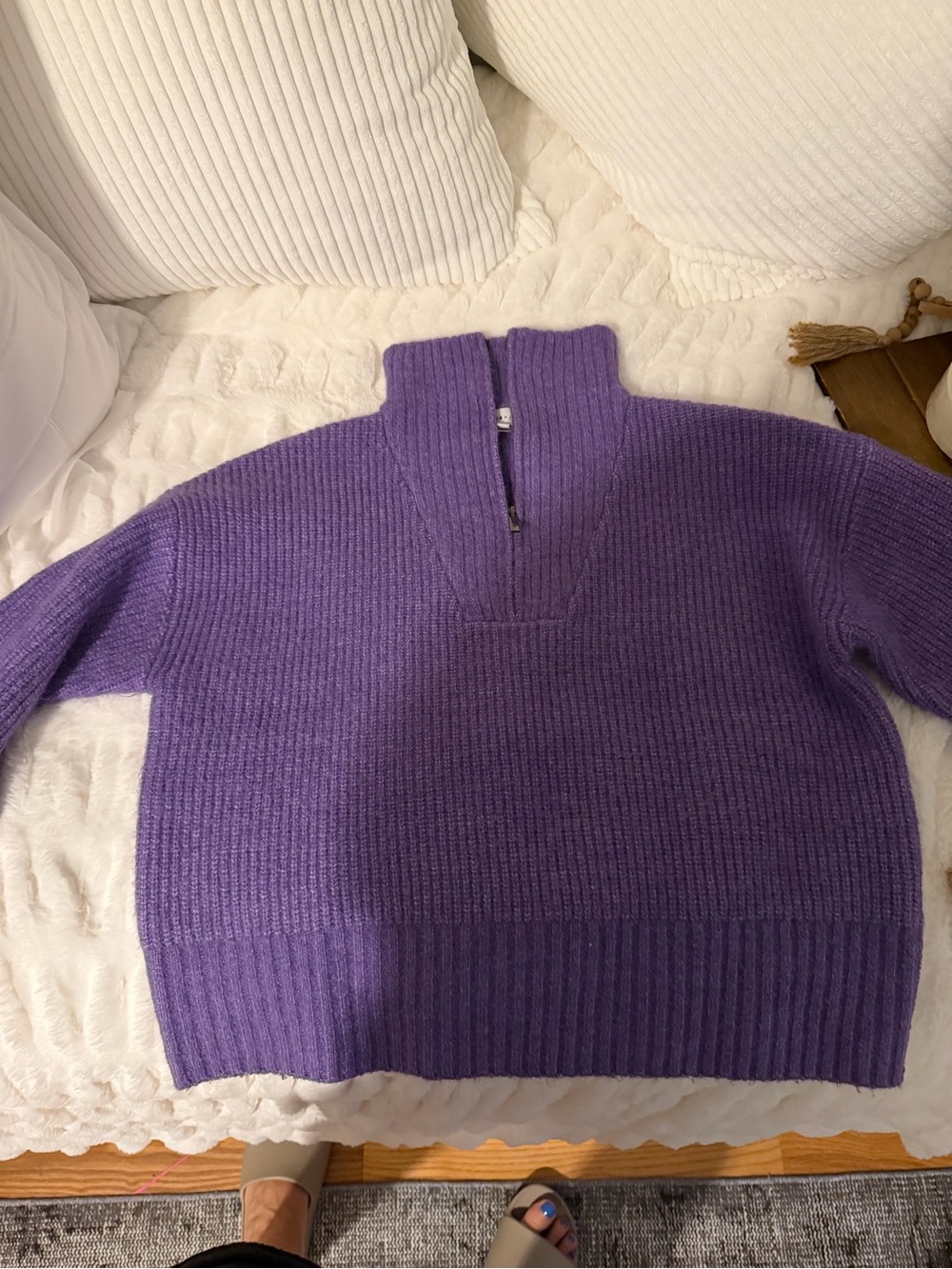 John + Jenn Lavender Ribbed Half-Zip Turtleneck Sweater